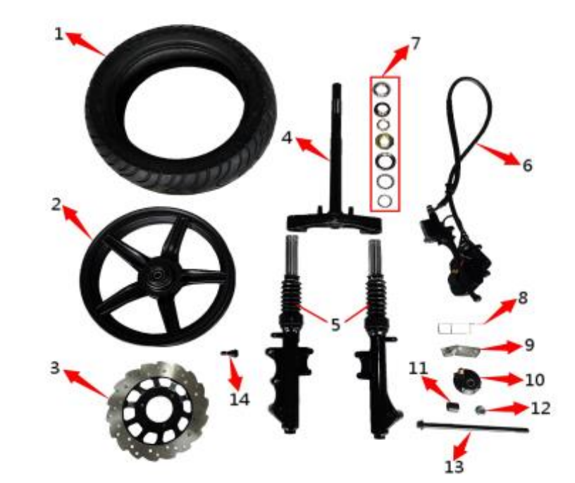 Mojo PST50 Scooter Moped – Front Assembly Replacement Parts